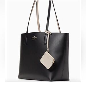 Kate Spade New York Ava Reversible Coin Pouch Tote In Black/ Beige $359